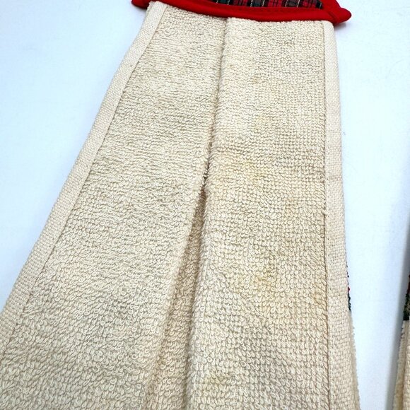 Vtg Cecil Saydah Christmas Partridge Kitchen Towels W/ Red Plaid Trim Set Of 2 - Picture 11 of 12